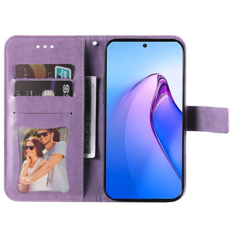 Flip Case Für Oppo Reno 8 Pro Mit Kordel Riemchenblumenmuster