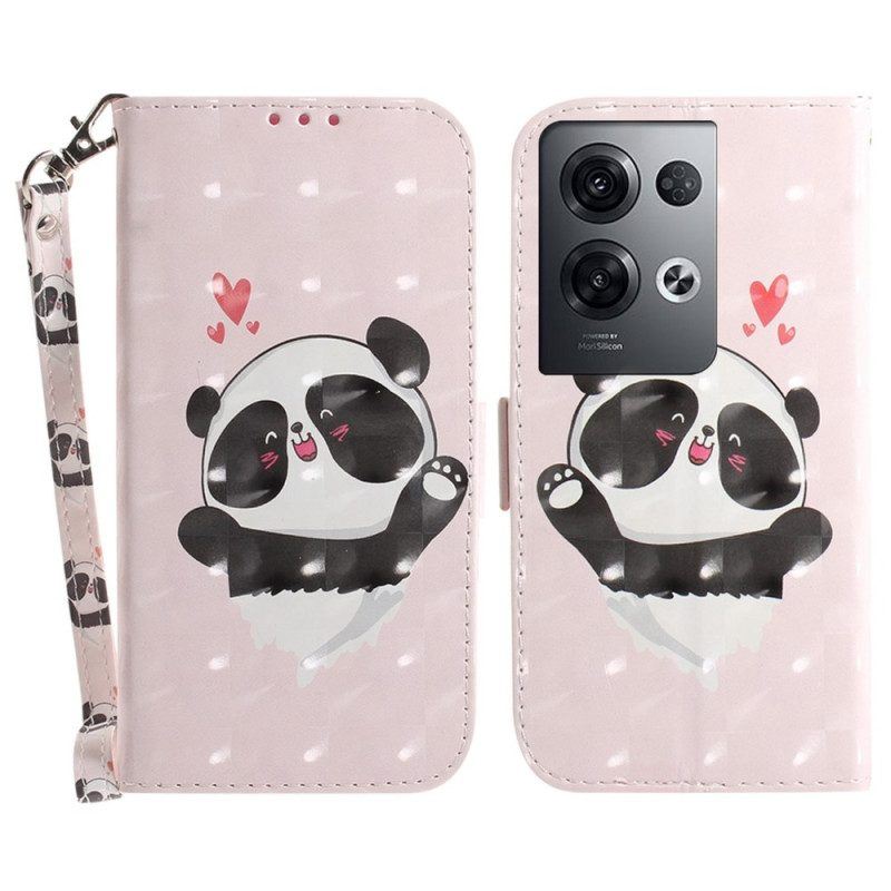 Flip Case Für Oppo Reno 8 Pro Panda Love Mit Schlüsselband