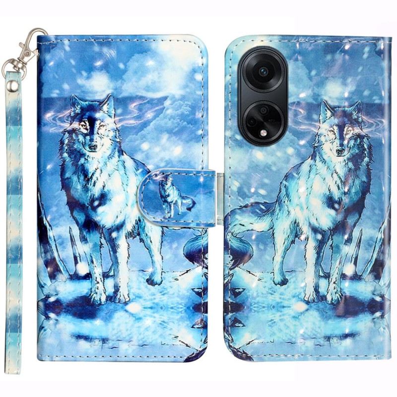 Lederhüllen Für Oppo A98 5g 3d-schneewolf Mit Riemen