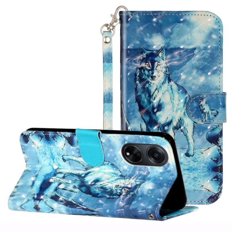 Lederhüllen Für Oppo A98 5g 3d-schneewolf Mit Riemen