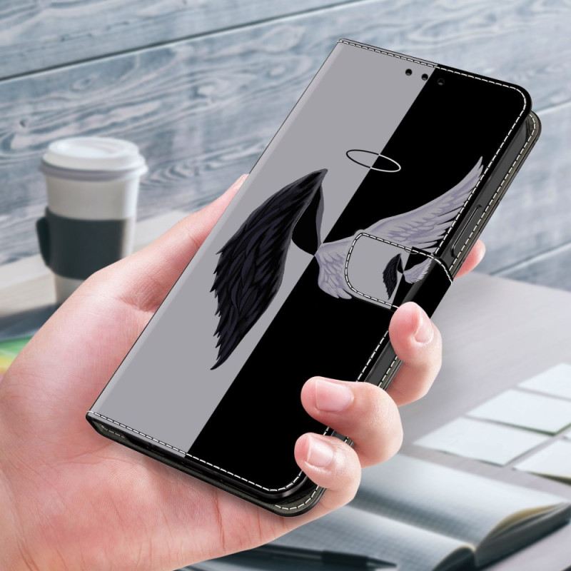 Lederhüllen Für Oppo A98 5g Schwarze Und Weiße Flügel