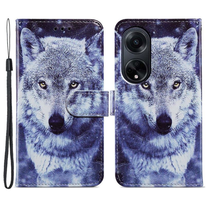 Lederhüllen Für Oppo A98 5g Weißer Wolf Mit Riemen