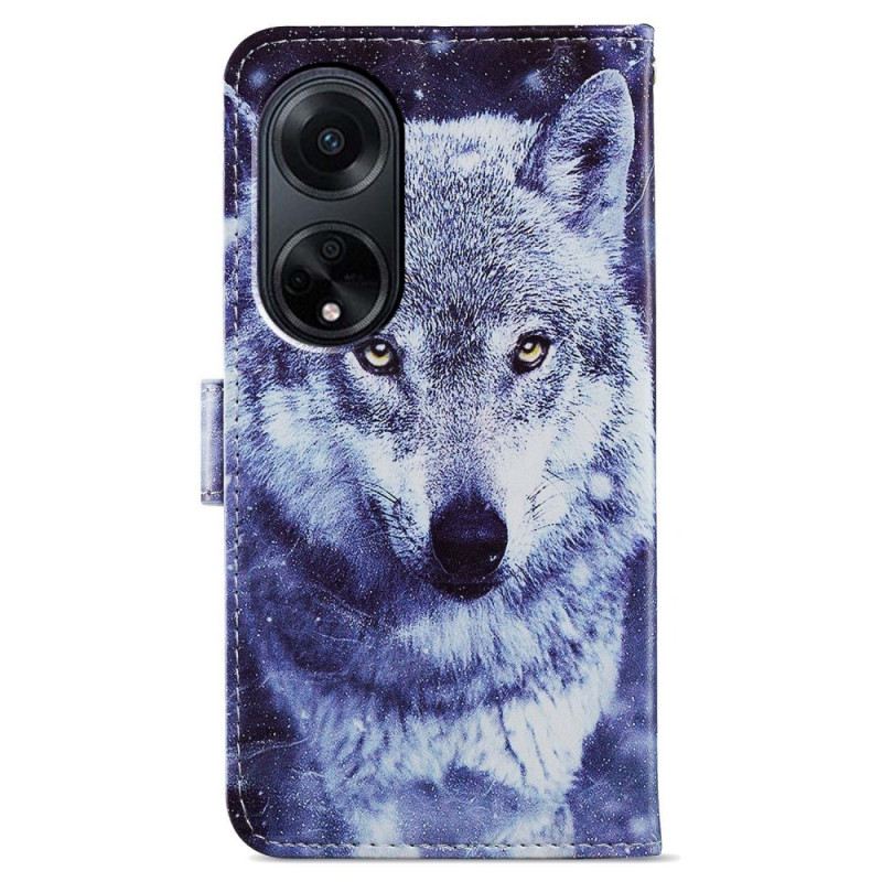 Lederhüllen Für Oppo A98 5g Weißer Wolf Mit Riemen