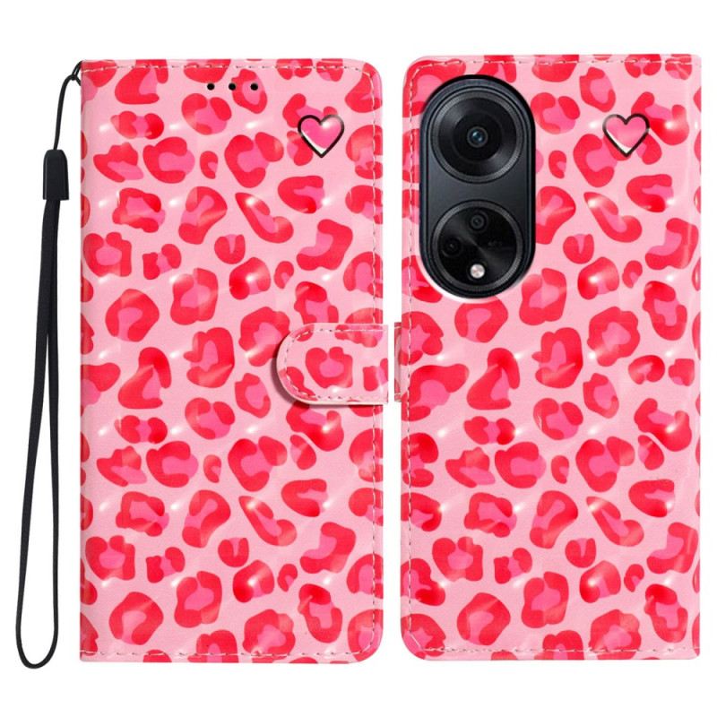 Lederhüllen Oppo A98 5g Handyhülle 3d-rosa-leopard Mit Riemen