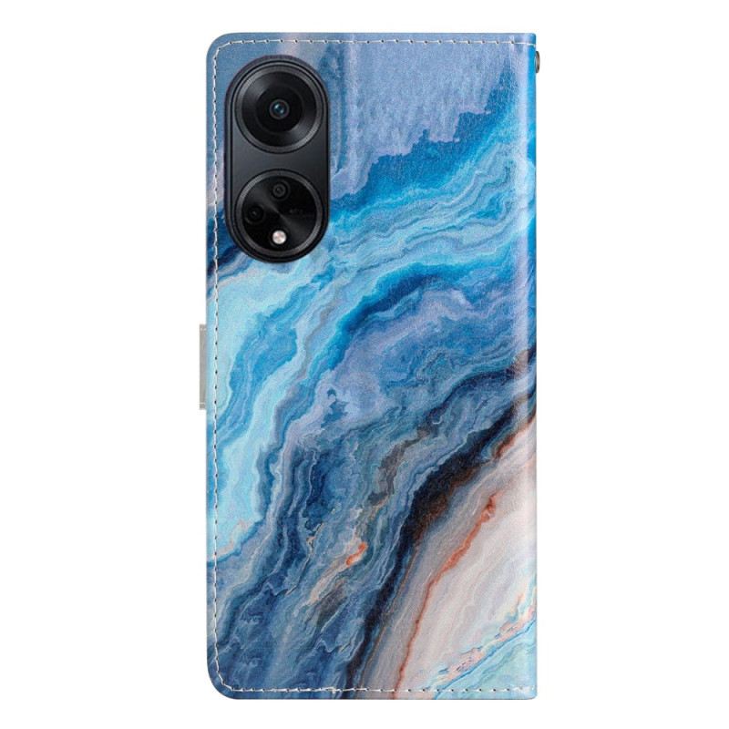 Lederhüllen Oppo A98 5g Handyhülle Blauer Marmor Mit Riemen