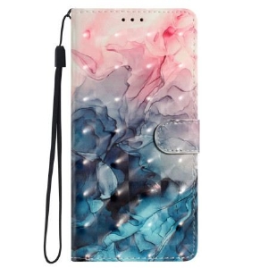 Lederhüllen Oppo A98 5g Handyhülle Rosa Und Blauer Marmor Mit Riemen