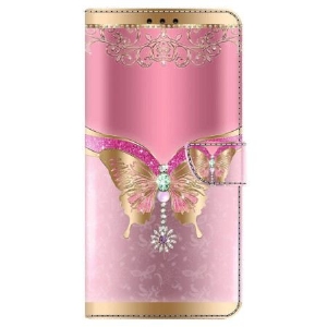 Lederhüllen Oppo A98 5g Handyhülle Rosa Und Goldener Schmetterling