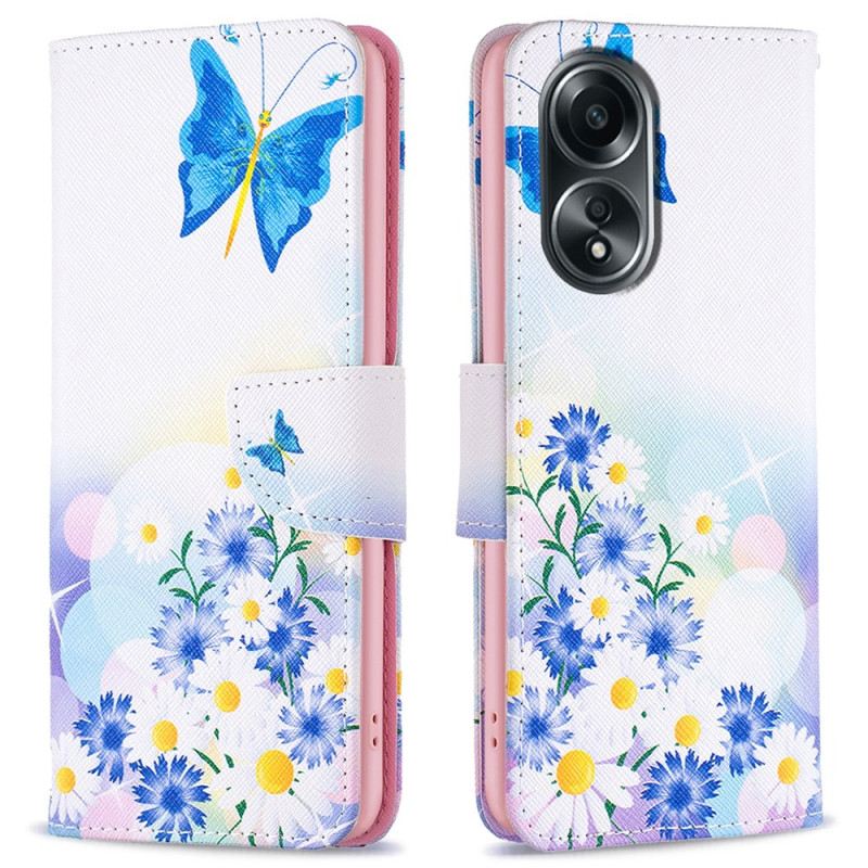 Lederhüllen Oppo A98 5g Handyhülle Schmetterlings- Und Blumenaquarell