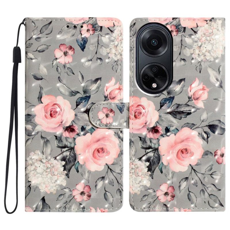 Lederhüllen Oppo A98 5g Rosa Blumen Mit Riemen