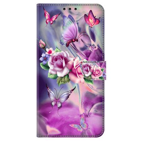 Lederhüllen Oppo A98 5g Schmetterlinge Und Violette Blumen