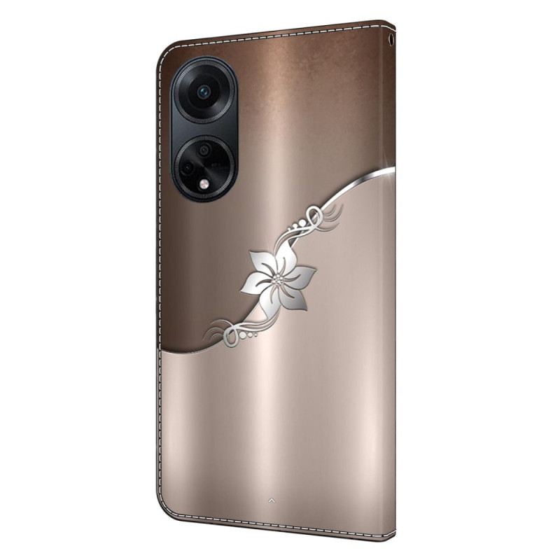 Lederhüllen Oppo A98 5g Silberne Blume