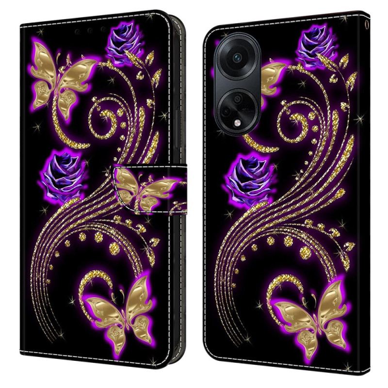 Lederhüllen Oppo A98 5g Violette Blumen Und Schmetterlinge