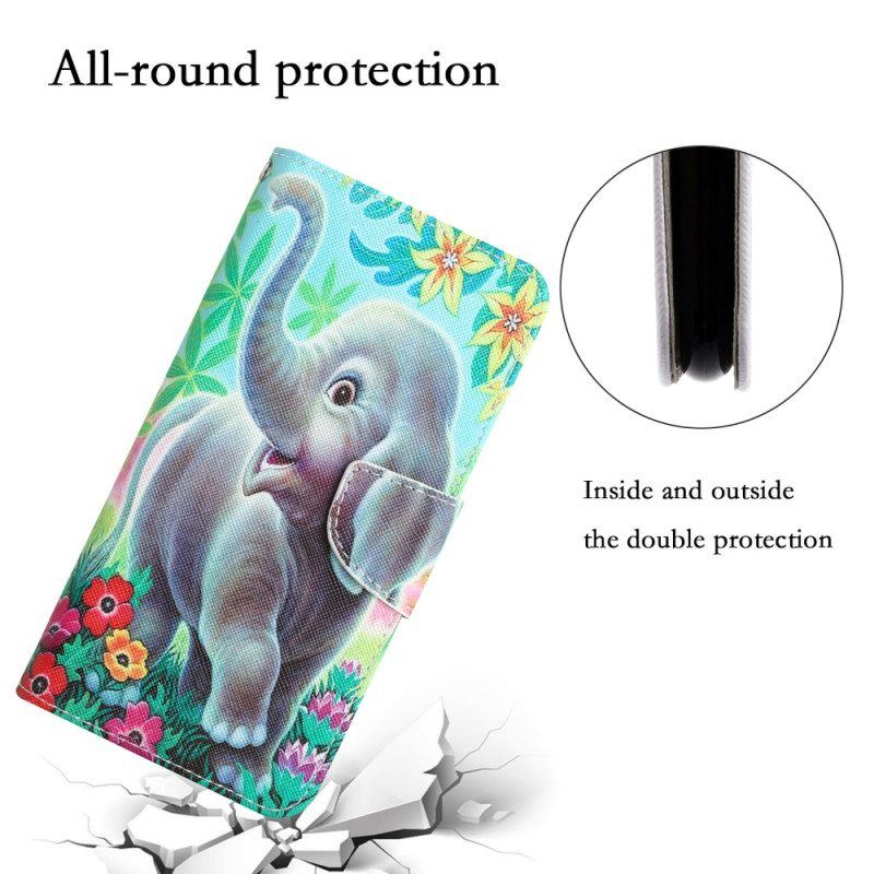 Flip Case Für iPhone 15 Mit Kordel Lanyard Elephant Walk