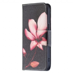 Flip Case Für iPhone 15 Rosa Blume Auf Schwarzem Hintergrund