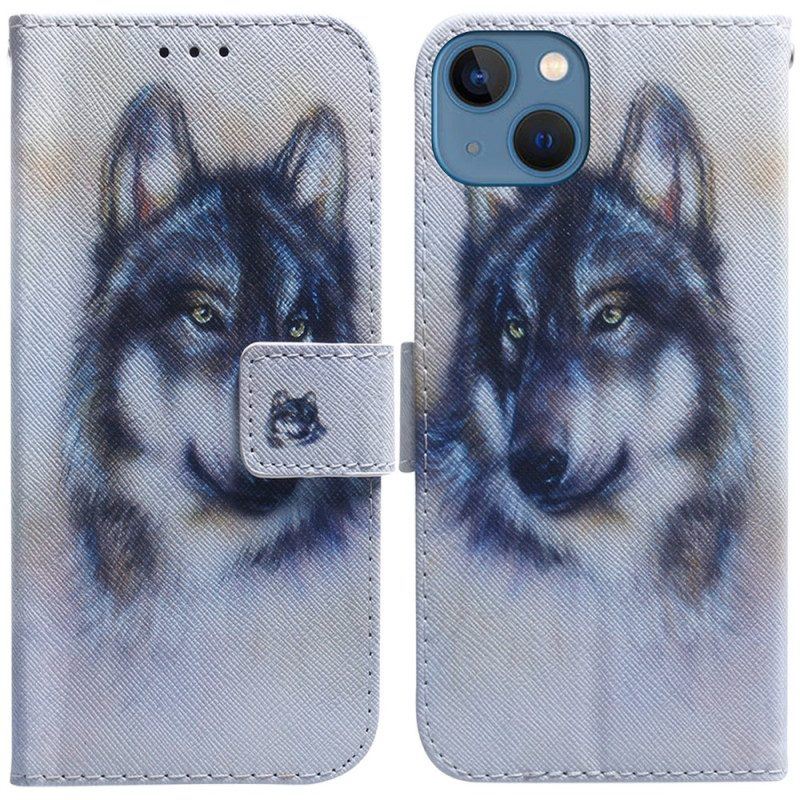 Flip Case Für iPhone 15 Wolf-aquarell