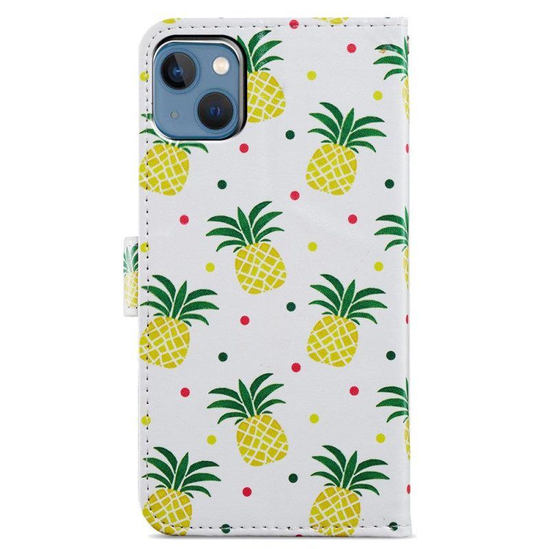 Lederhüllen Für iPhone 15 Mit Kordel Ananas Mit Riemen