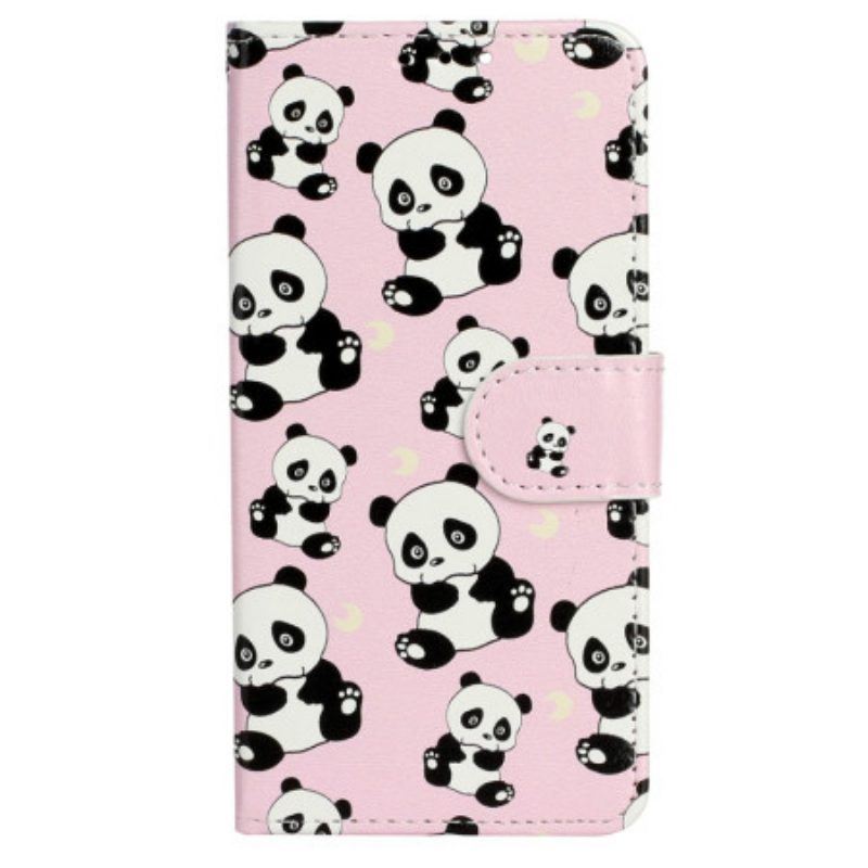 Lederhüllen Für iPhone 15 Mit Kordel Kleine Pandas Mit Riemen