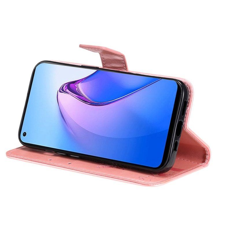 Flip Case Für Oppo Reno 8 Mit Kordel Baum Und Riemchenkatze