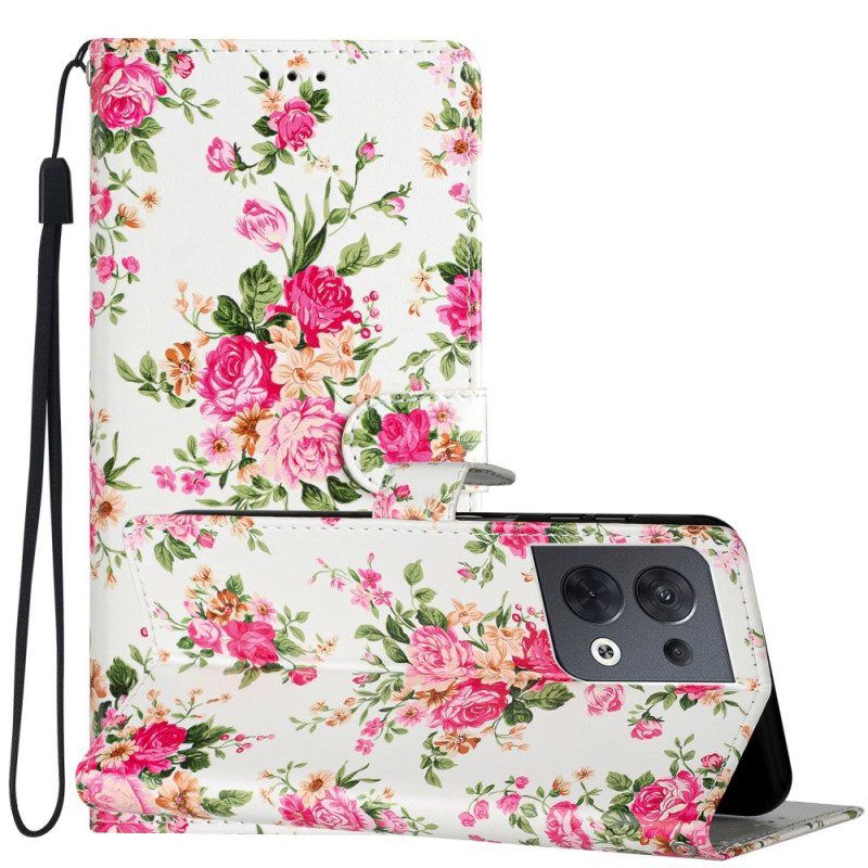 Flip Case Für Oppo Reno 8 Mit Kordel Riemen Liberty Flowers