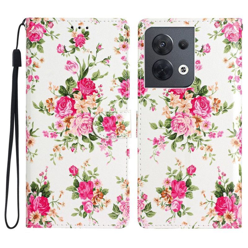 Flip Case Für Oppo Reno 8 Mit Kordel Riemen Liberty Flowers