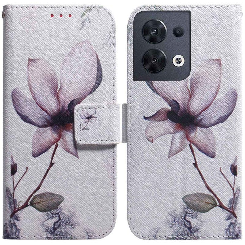 Flip Case Für Oppo Reno 8 Mit Kordel Vintage Riemchenblume