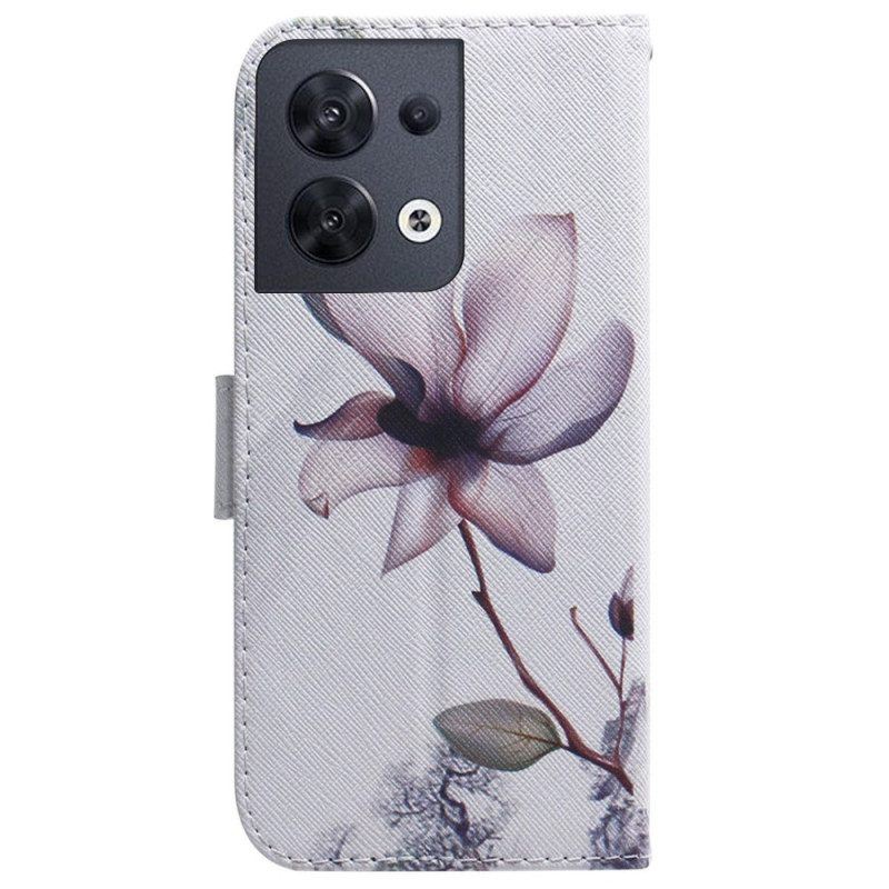 Flip Case Für Oppo Reno 8 Mit Kordel Vintage Riemchenblume