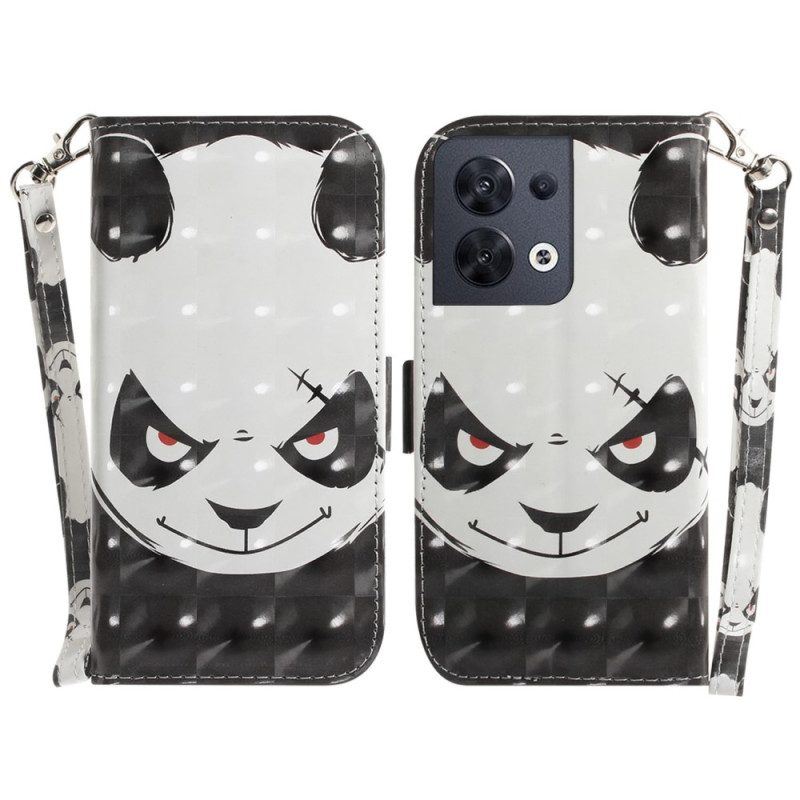 Flip Case Für Oppo Reno 8 Wütender Panda Mit Schlüsselband