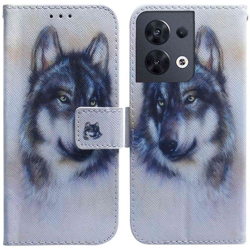 Lederhüllen Für Oppo Reno 8 Aquarellhund Mit Schlüsselband