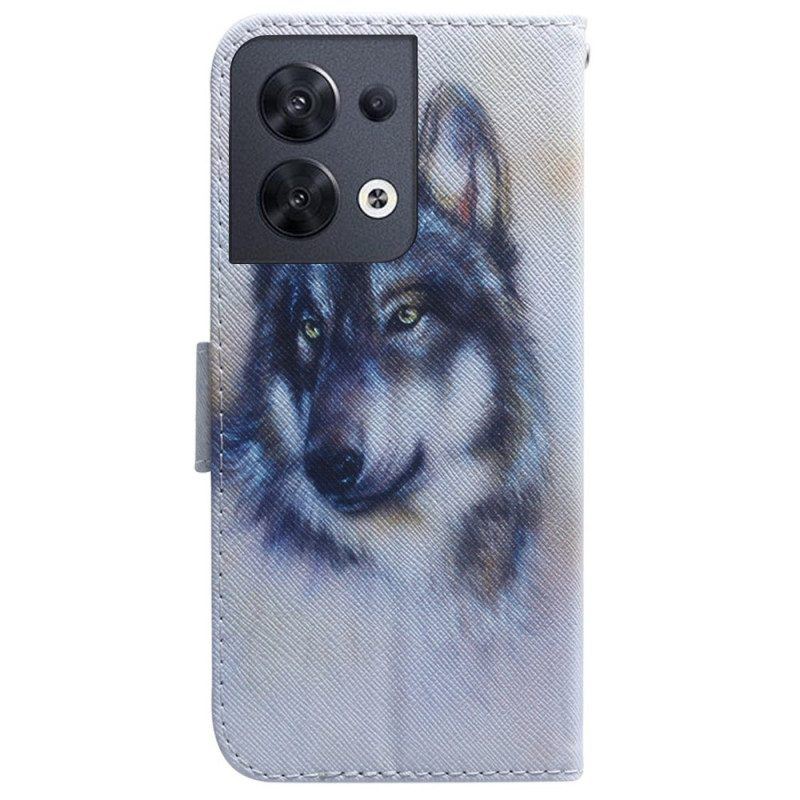 Lederhüllen Für Oppo Reno 8 Aquarellhund Mit Schlüsselband