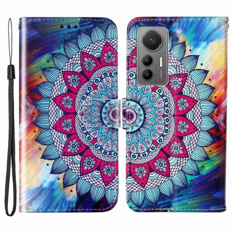 Lederhüllen Für Xiaomi 12 Lite Mit Kordel Buntes Riemchen-mandala