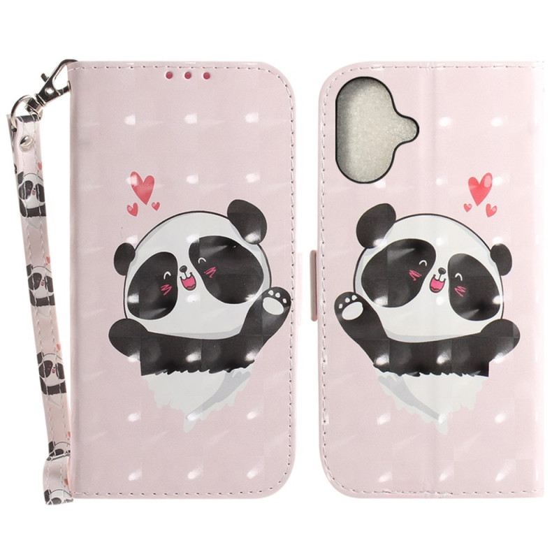 Lederhüllen Für iPhone 16 Panda Love Mit Riemen