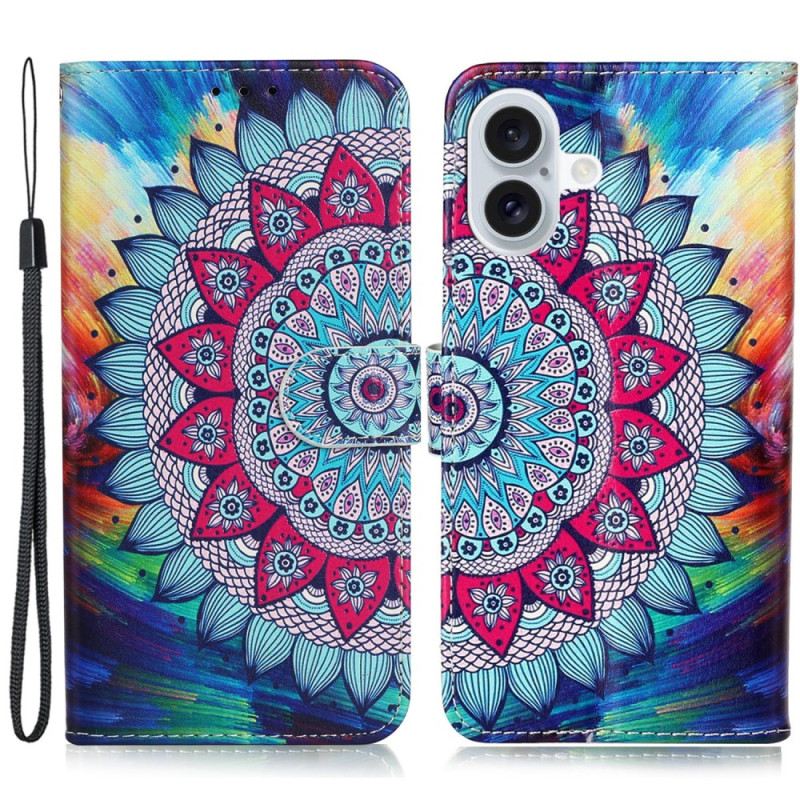 Lederhüllen iPhone 16 Handyhülle Fabelhaftes Mandala Mit Riemen