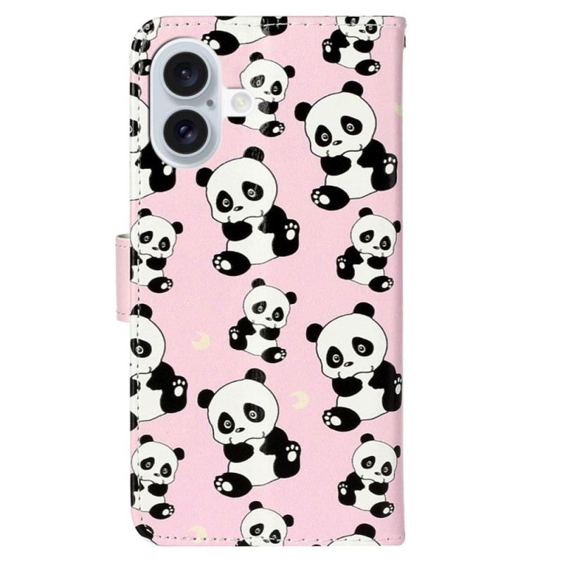 Lederhüllen iPhone 16 Schlüsselband Pandas