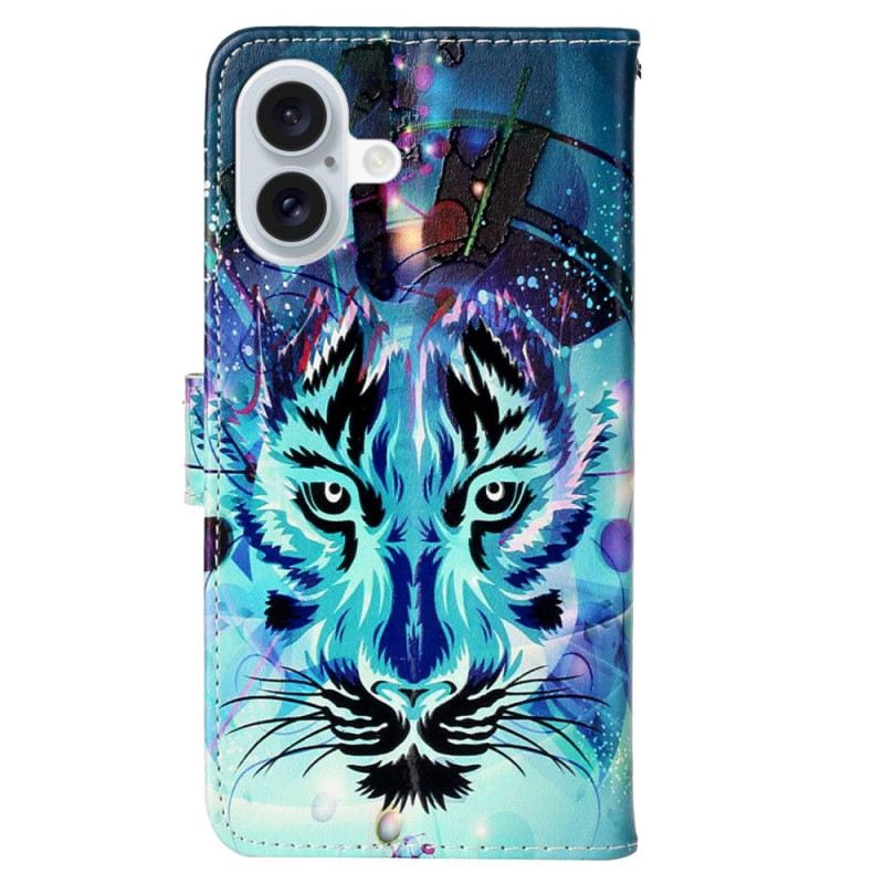 Lederhüllen iPhone 16 Wolfsmuster Mit Riemen