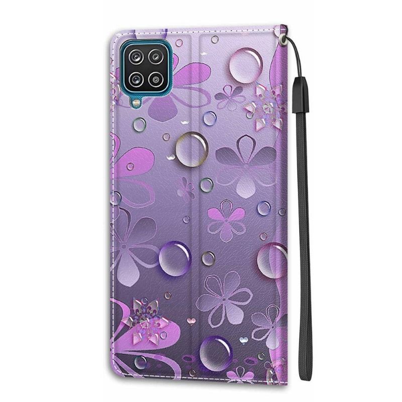 Lederhüllen Für Samsung Galaxy A12 Violette Blumenillustration