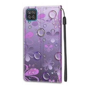 Lederhüllen Für Samsung Galaxy A12 Violette Blumenillustration