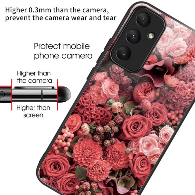 Hülle Für Samsung Galaxy A55 5g Rote Und Rosa Blumen Aus Gehärtetem Glas