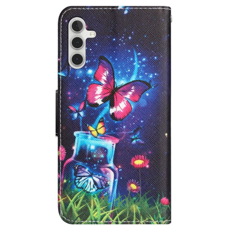 Lederhüllen Samsung Galaxy A55 5g Handyhülle Flasche Und Schmetterlinge Mit Riemen