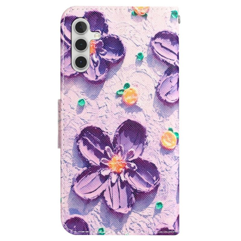 Lederhüllen Samsung Galaxy A55 5g Handyhülle Lila Blumen Mit Riemen