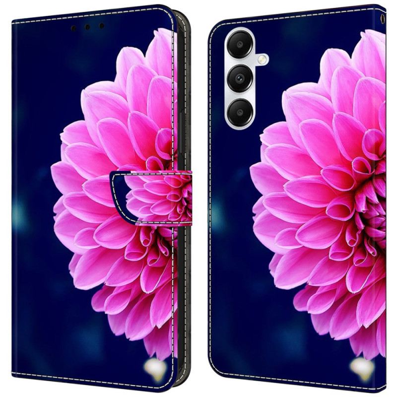 Lederhüllen Samsung Galaxy A55 5g Handyhülle Rosa Blume Auf Blauem Hintergrund