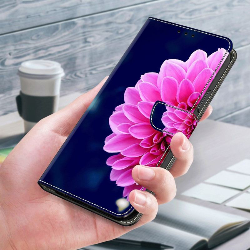 Lederhüllen Samsung Galaxy A55 5g Handyhülle Rosa Blume Auf Blauem Hintergrund