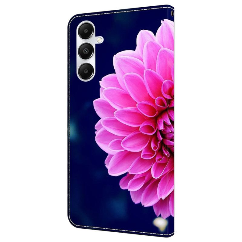 Lederhüllen Samsung Galaxy A55 5g Handyhülle Rosa Blume Auf Blauem Hintergrund