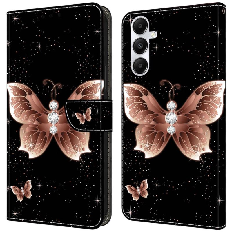 Lederhüllen Samsung Galaxy A55 5g Rosa Diamant-schmetterling