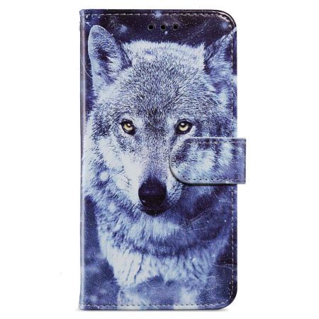 Lederhüllen Samsung Galaxy A55 5g Weißer Wolf Mit Riemen