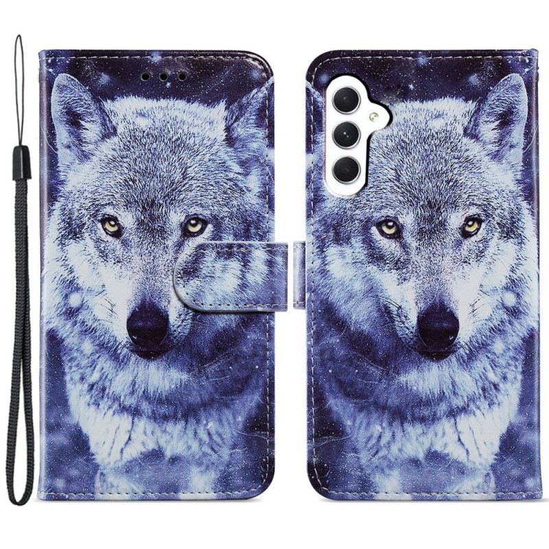 Lederhüllen Samsung Galaxy A55 5g Weißer Wolf Mit Riemen