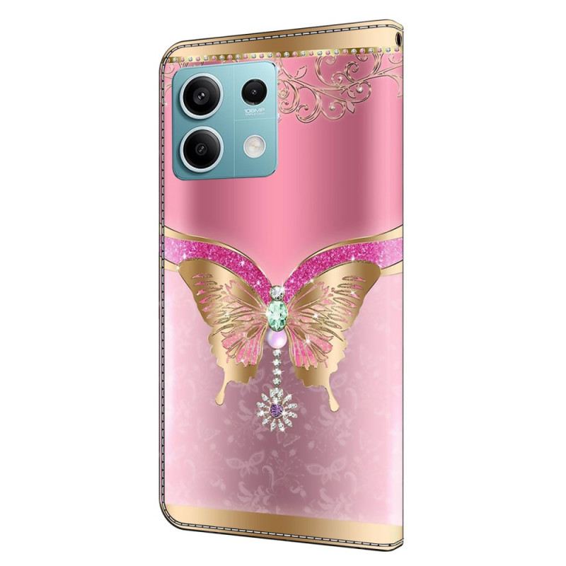 Lederhüllen Für Xiaomi Redmi Note 13 5g Rosa Und Goldener Schmetterling