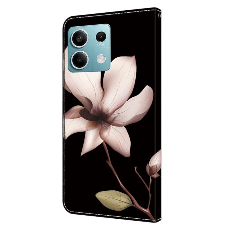 Lederhüllen Xiaomi Redmi Note 13 5g Handyhülle Rosa Blume Auf Schwarzem Hintergrund