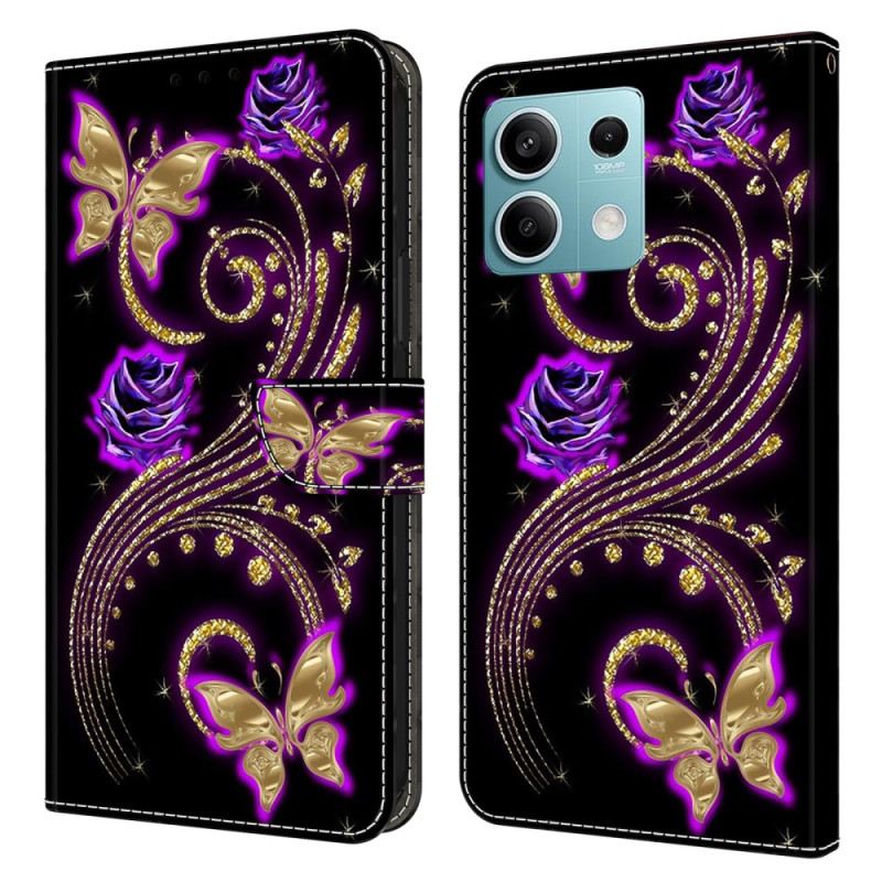 Lederhüllen Xiaomi Redmi Note 13 5g Handyhülle Violette Blumen Und Schmetterlinge