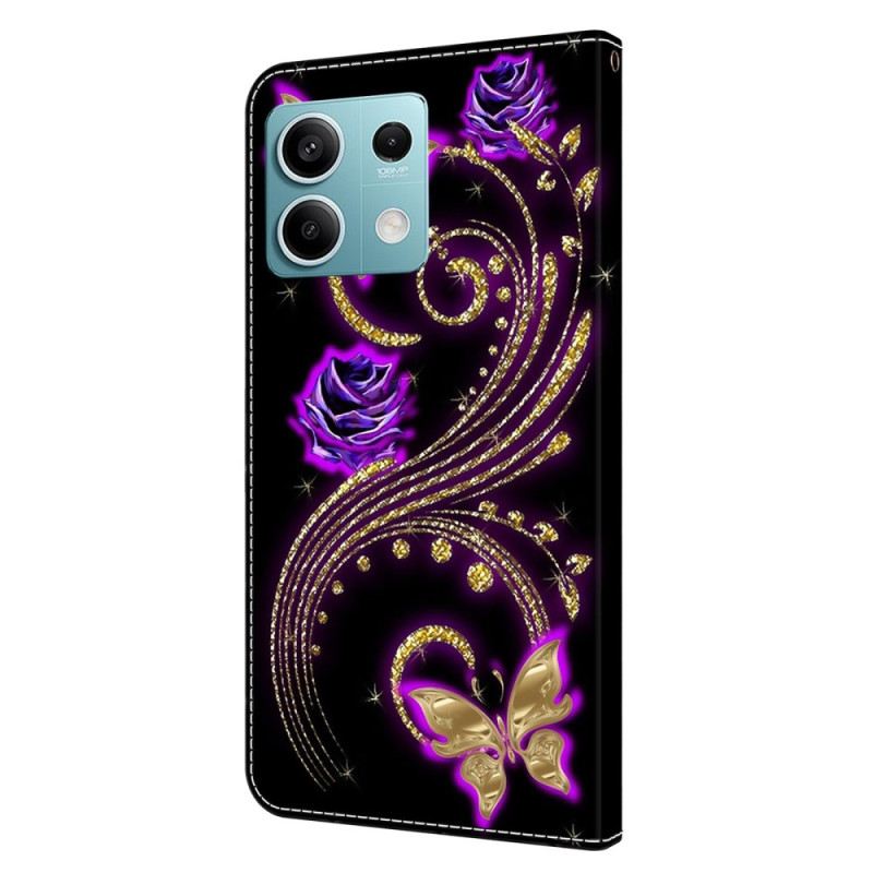 Lederhüllen Xiaomi Redmi Note 13 5g Handyhülle Violette Blumen Und Schmetterlinge