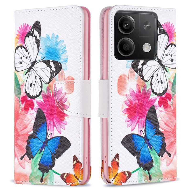 Lederhüllen Xiaomi Redmi Note 13 5g Zwei Aquarell-schmetterlinge